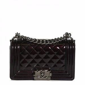 Chanel "Le Boy" Small Black Quilted Patent Leather
